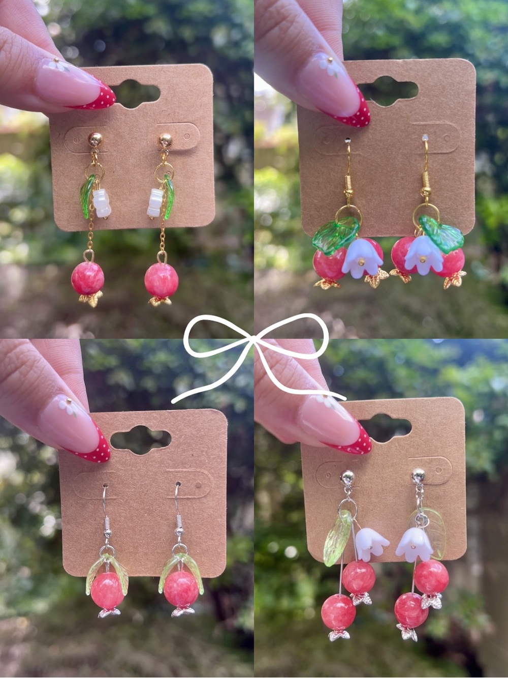 Handmade pomegranate earrings set
